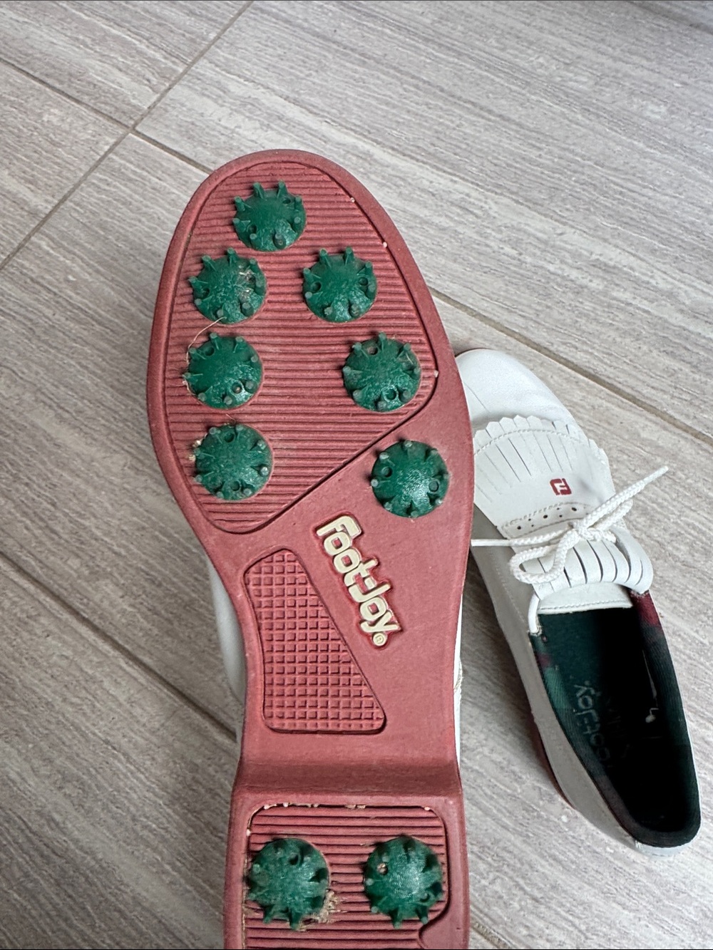 FootJoy White Leather Kiltie Loafers with Red Logo - Picture 3 of 3